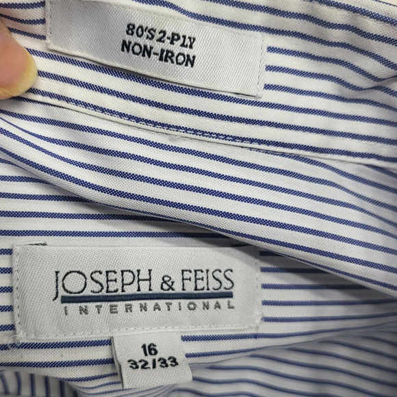 Joseph & Feiss Mens White & Blue Striped Non-Iron Button Up - 16 32/33 - Picture 2 of 4